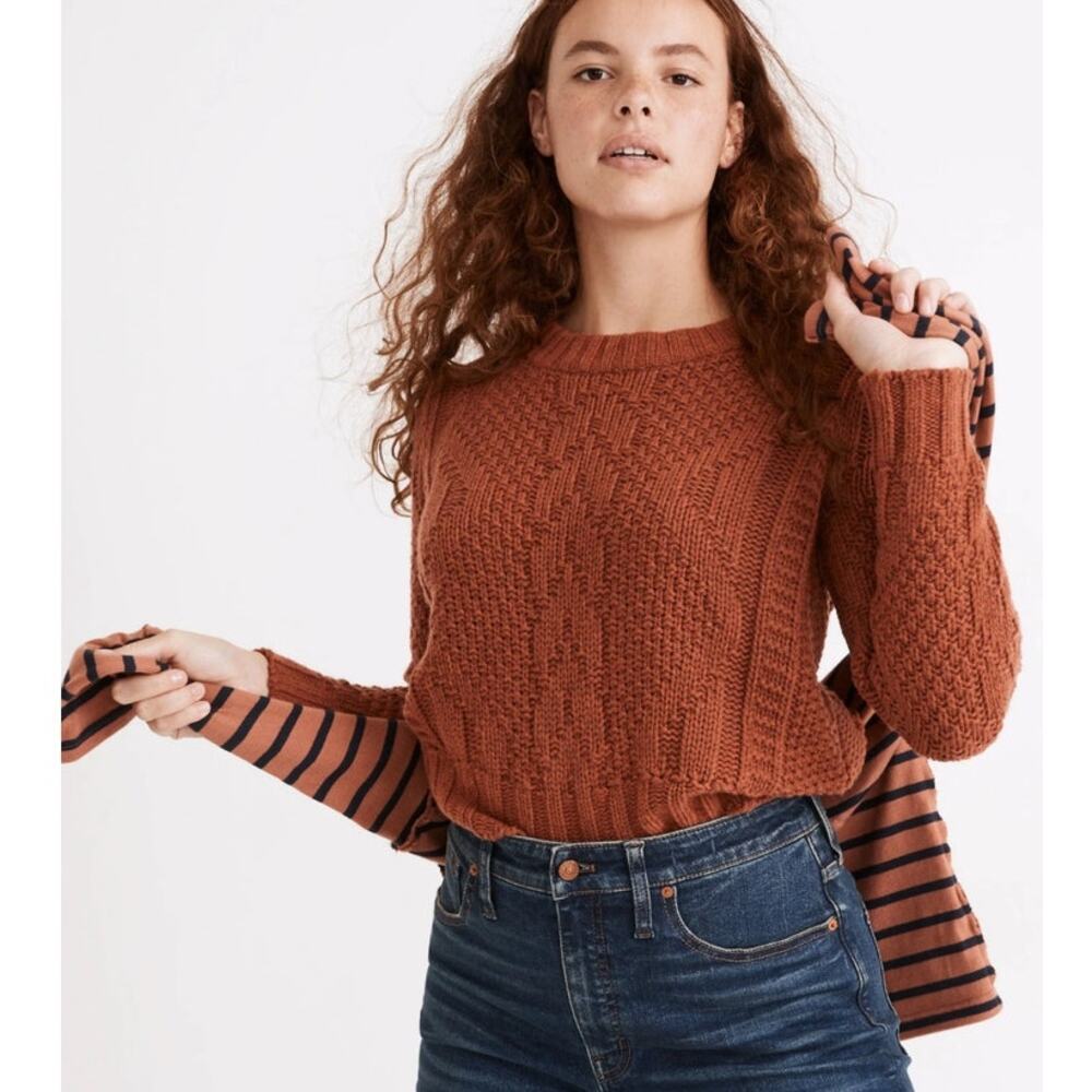 Madewell Ridgecrest Cable Pullover Sweater in Heather Cumin NB384 Size‎ M